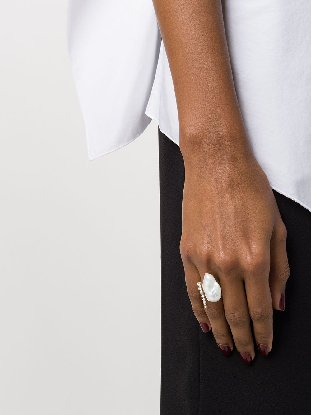 14K Gold and Lab Grown Diamond with Baroque Pearl Ring
