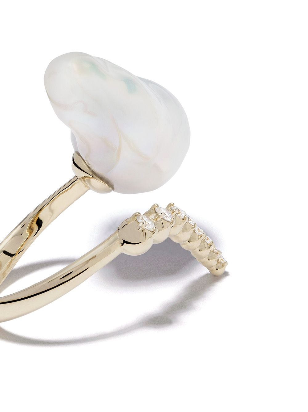 14K Gold and Lab Grown Diamond with Baroque Pearl Ring