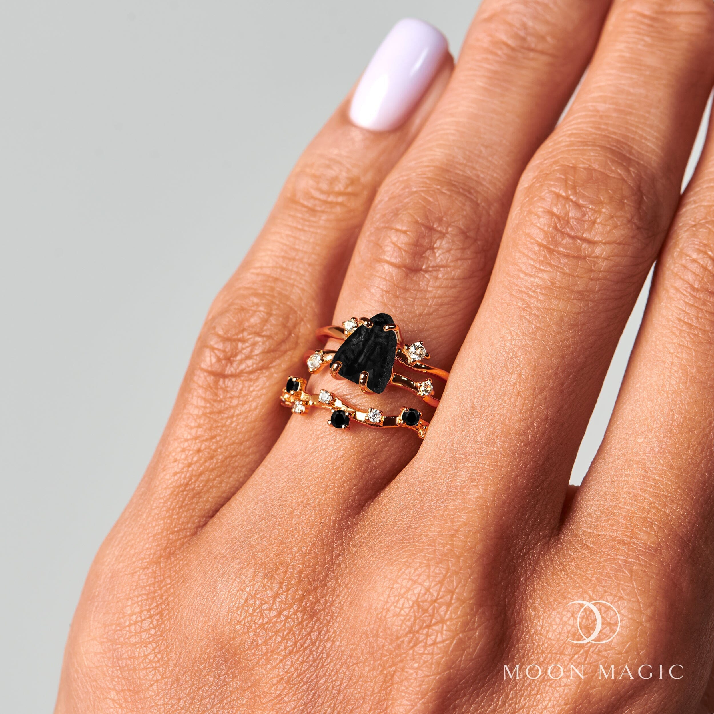 Black Onyx & Obsidian Dual Ring