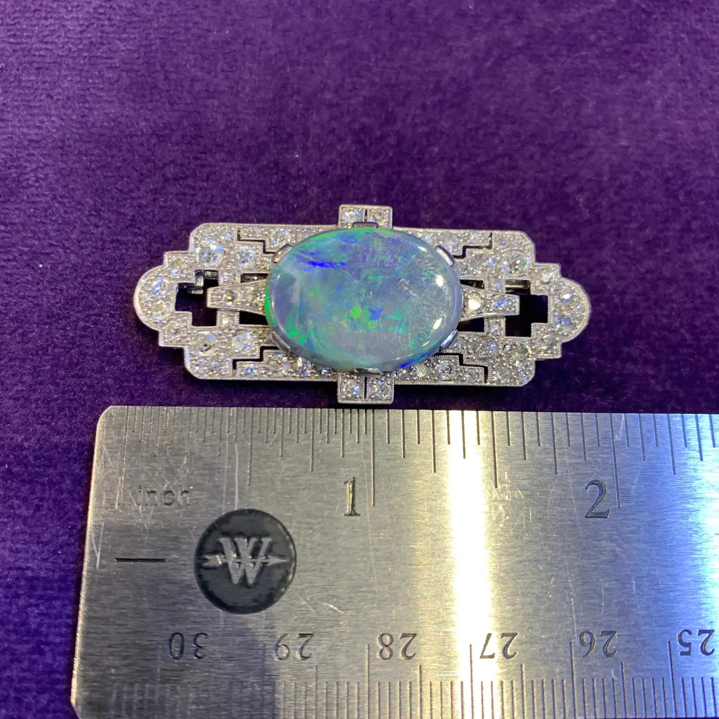 Vintage Costume Jewelry -Art Deco Opal & Lab Grown Diamond Brooches