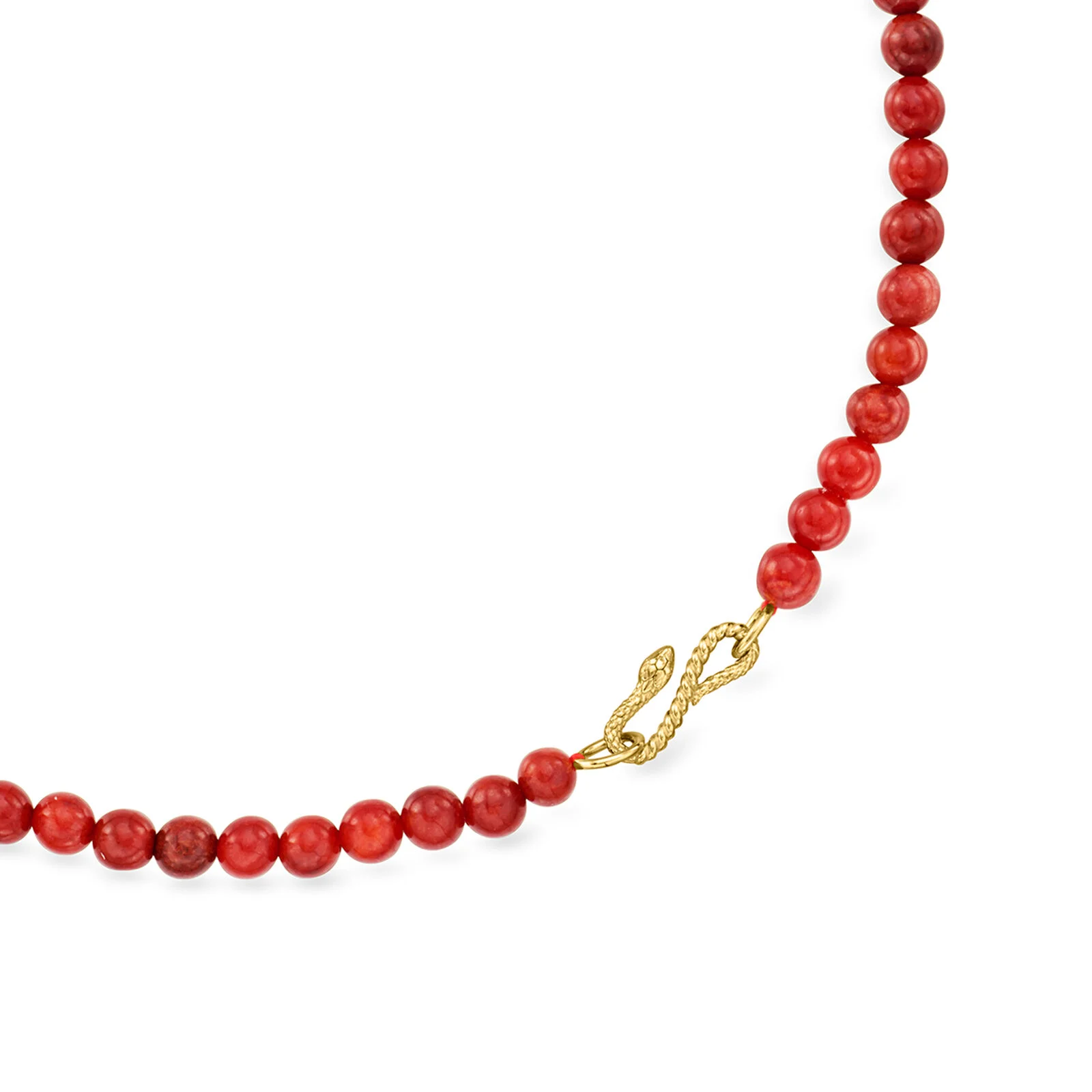 Red Jade and 18kt Gold Over Sterling Bead Necklace