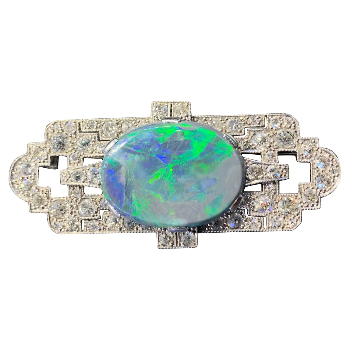 Vintage Costume Jewelry -Art Deco Opal & Lab Grown Diamond Brooches