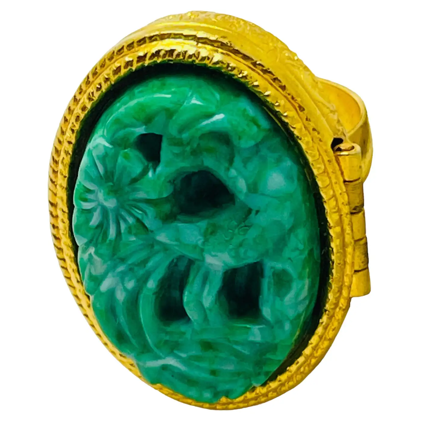 Vintage Gold Tone Faux Jade Ring