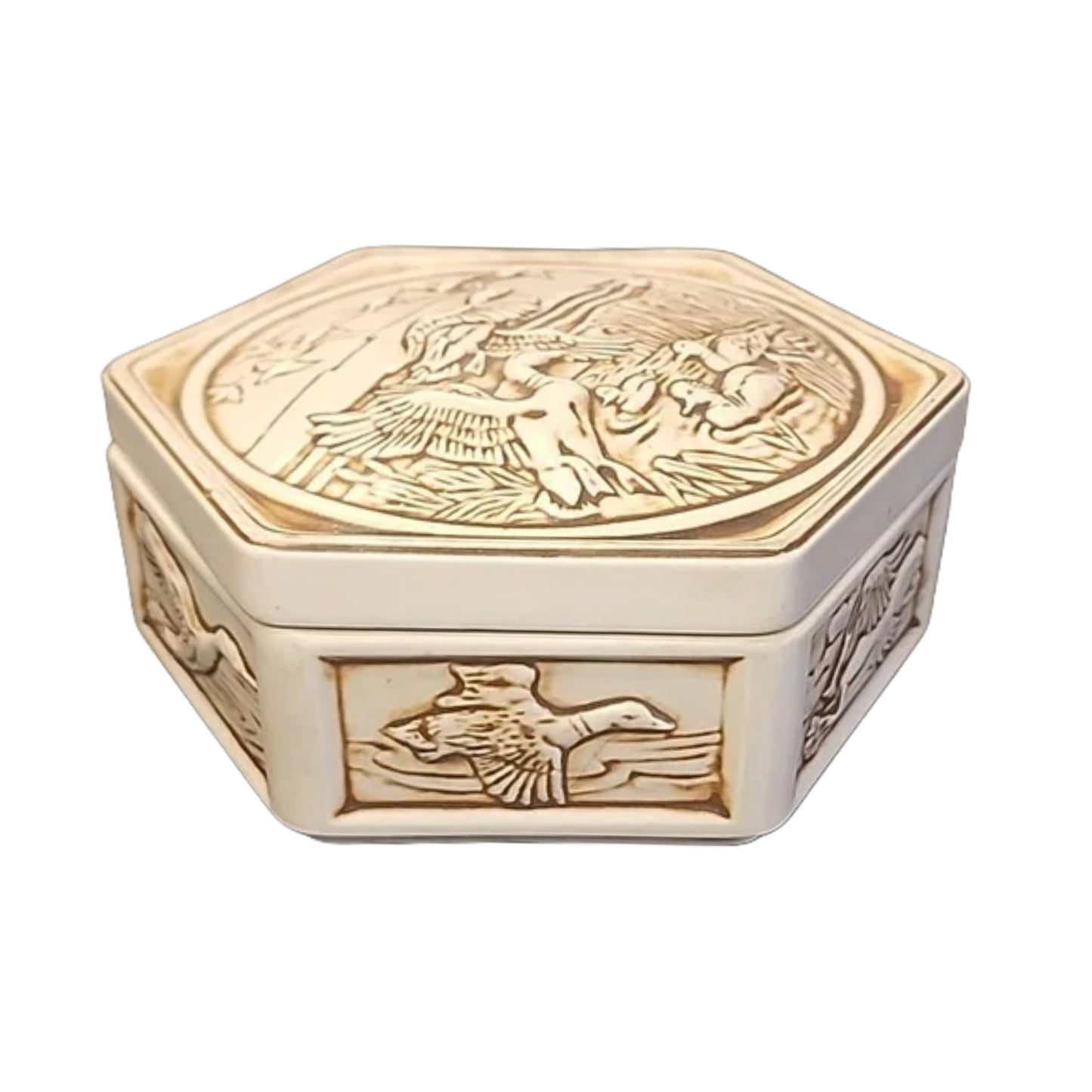 Vintage Ceramic Baby Goose Jewelry Holder Box