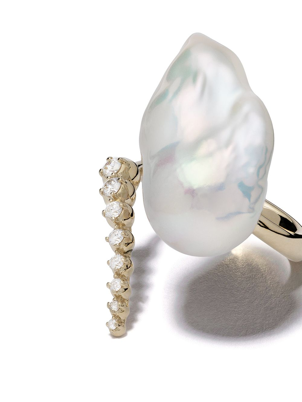 14K Gold and Lab Grown Diamond with Baroque Pearl Ring