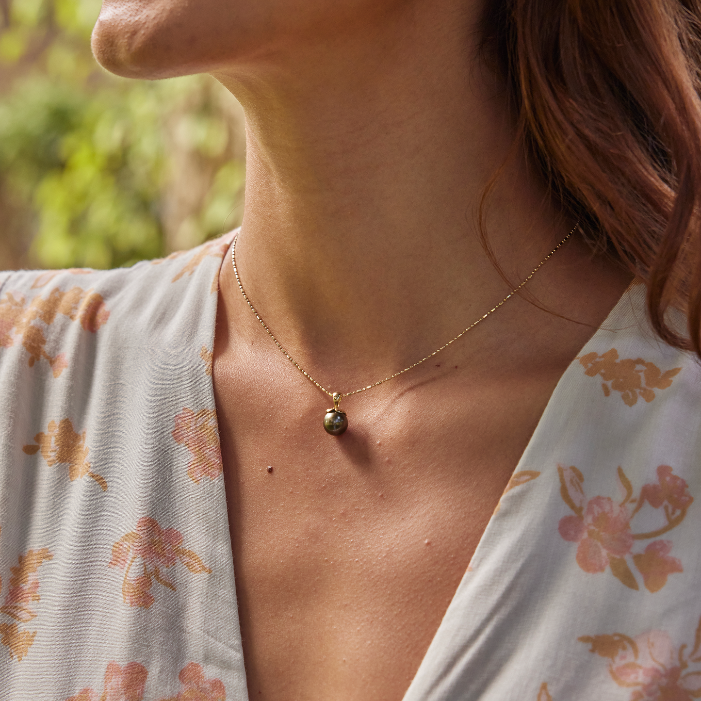 Blooming Plumeria Black Pearl Pendant Detail