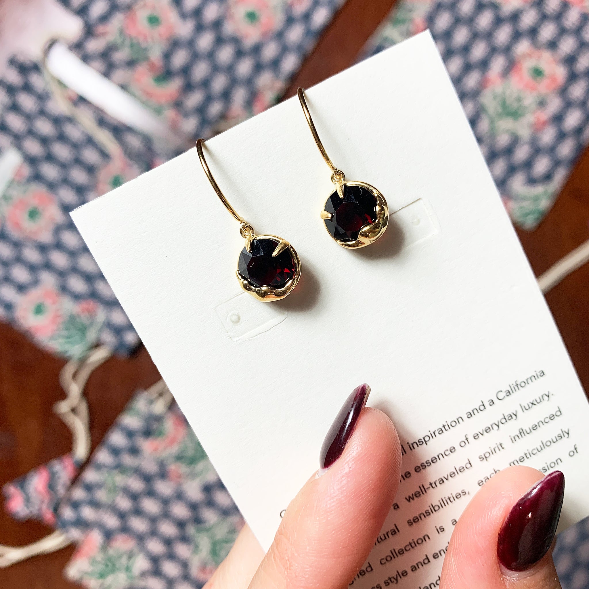 Golden Birthstone Garnet Earrings