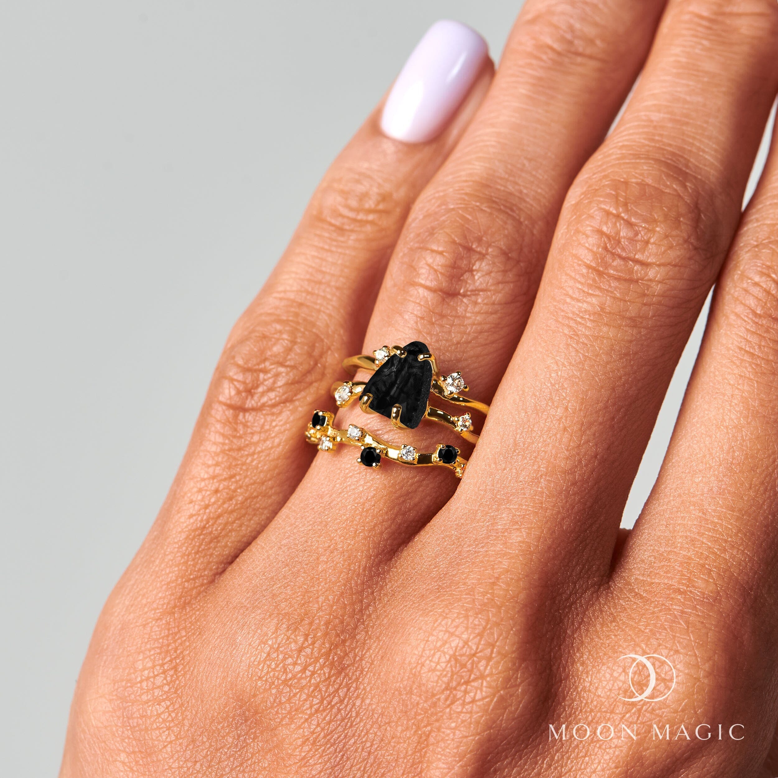 Black Onyx & Obsidian Dual Ring